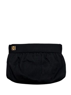GIVENCHY - VINTAGE BLACK GOLD NYLON LEATHER PARIS EVENING TOP ZIP CLUTCH BAG
